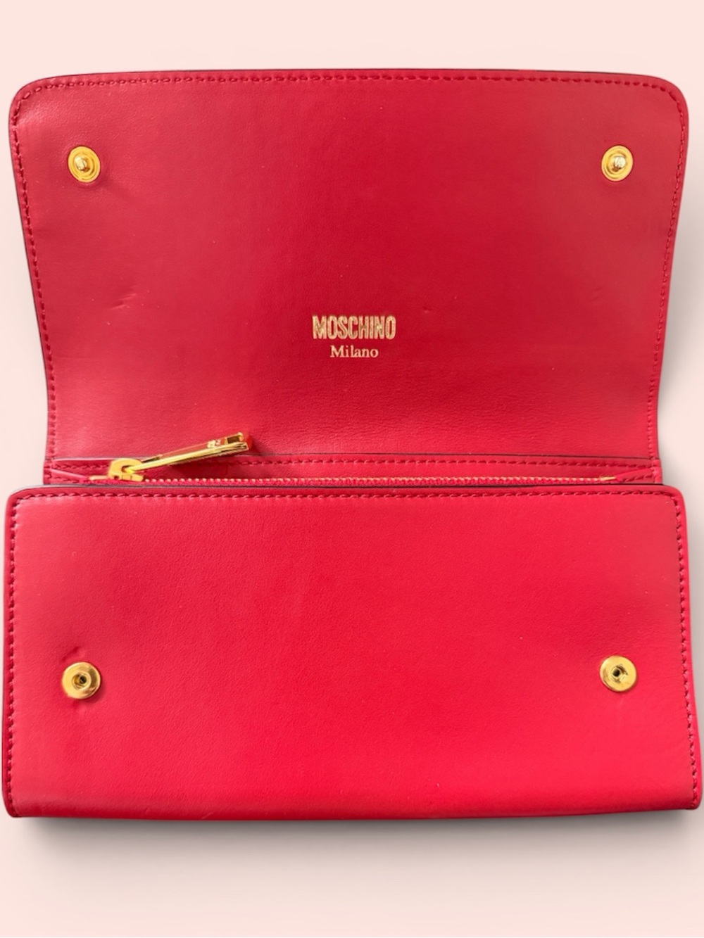 Moschino Bold Red Clutch with Gold Logo - Picture 2 of 4